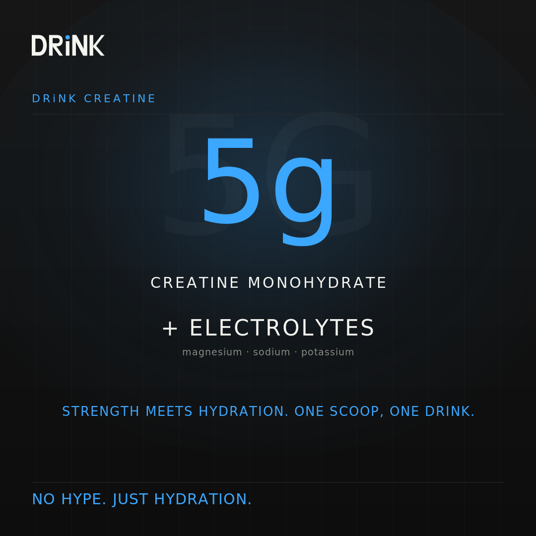 Infographic: DRiNK Creatine — 5 g creatine monohydrate plus electrolytes