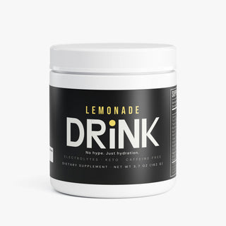 DRiNK Lemonade hydration drink mix tub with scoop — electrolytes and B-vitamins, caffeine-free, keto-friendly